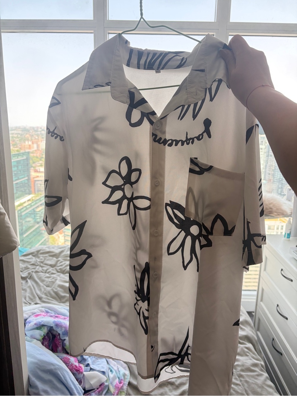 Casual Beige Floral-Print Short Sleeve Shirt
